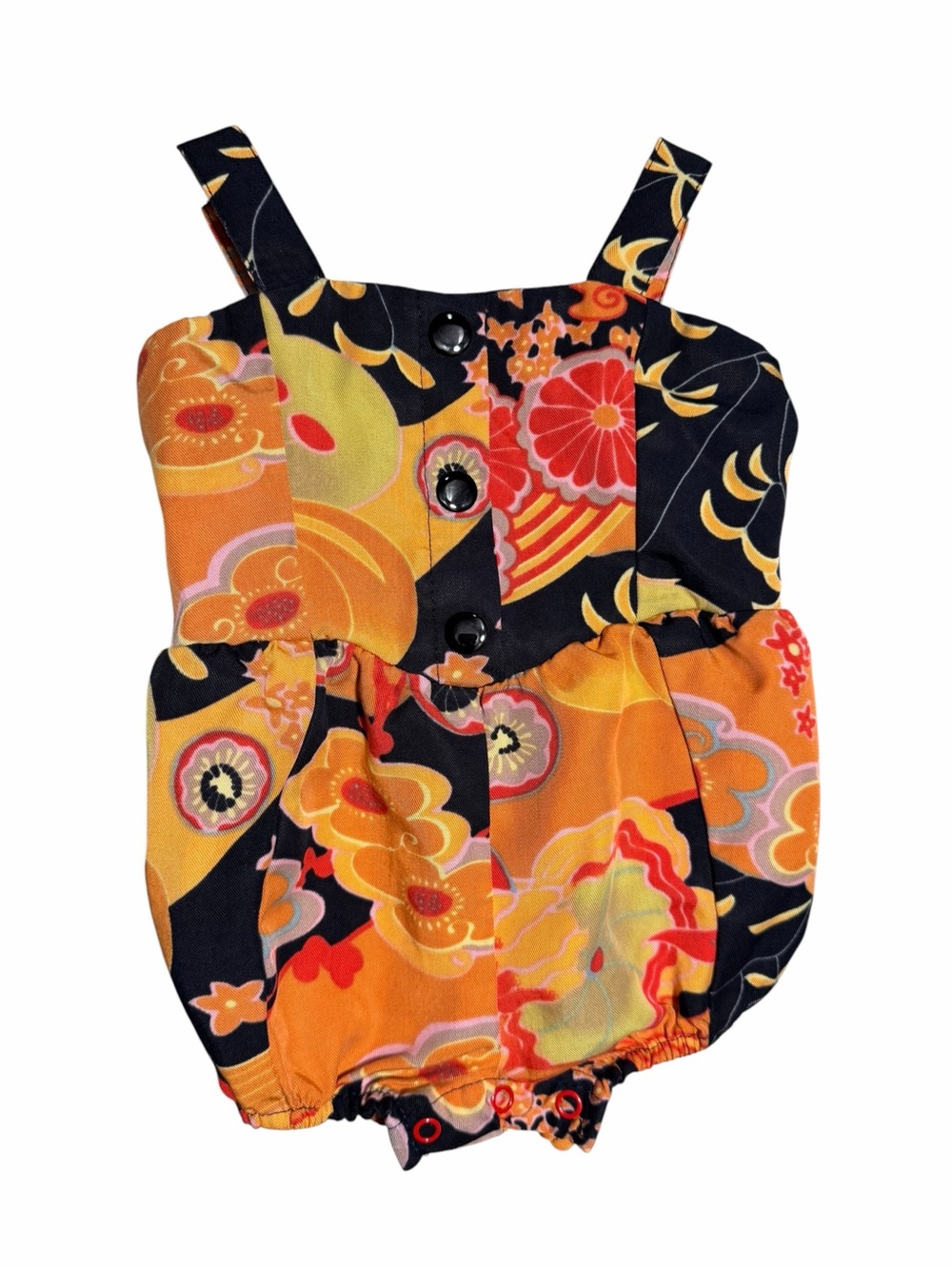 Girls Floral Bubble Romper in Black and Orange
